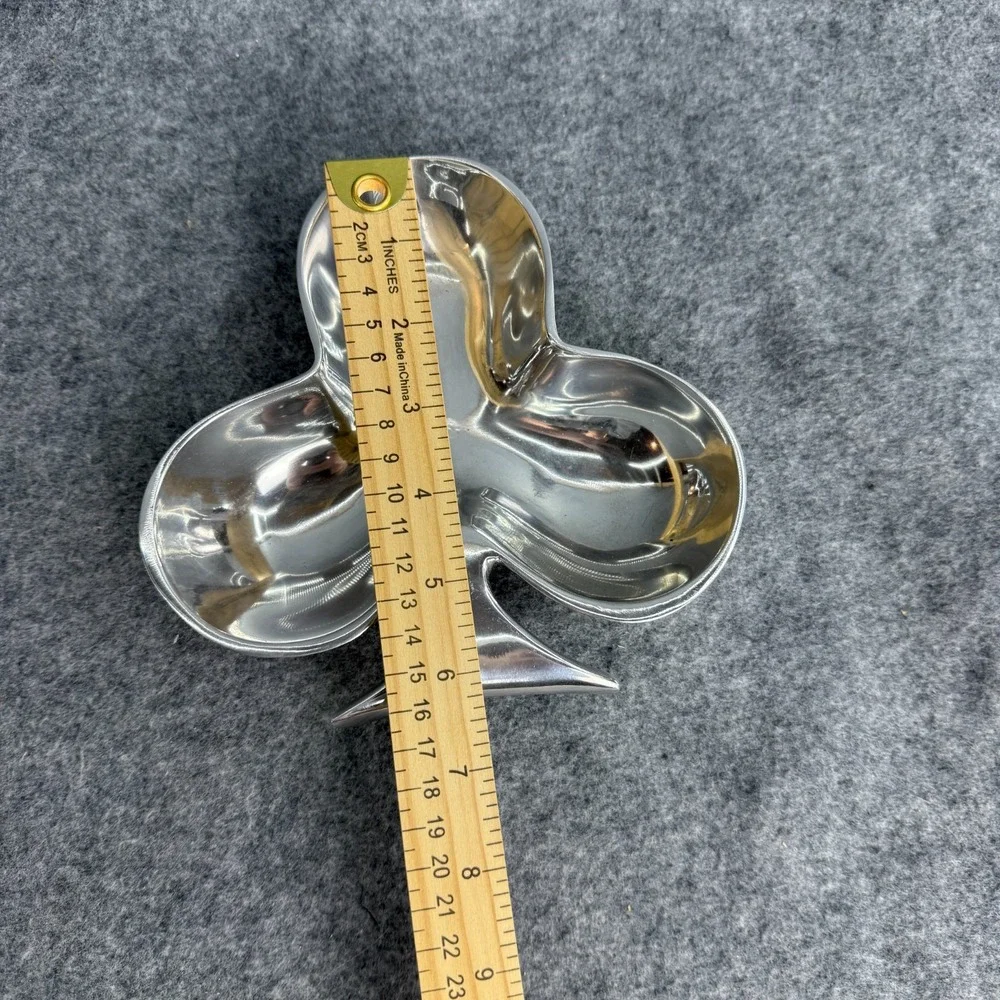 Vintage Metal Club Shaped Card‎ Theme Snack Plate Tray Silver Color Party Poker